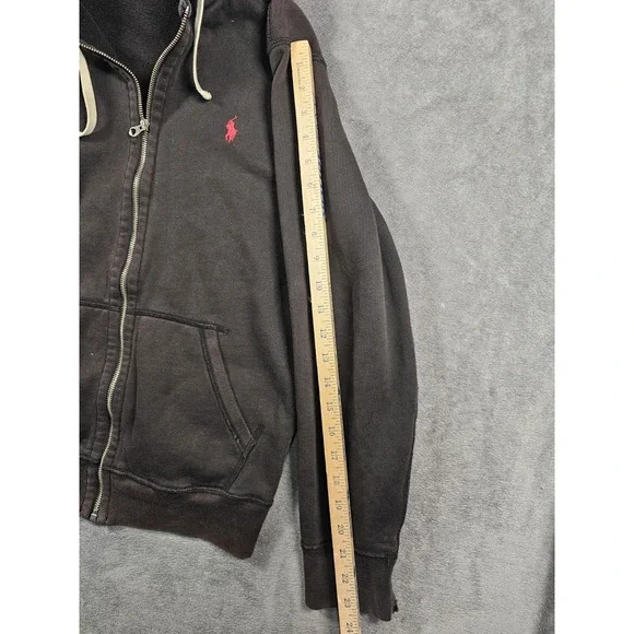 Polo Ralph Lauren Hoodie Mens Large Black Full Zip Fleece Sweatshirt Pony Jacket